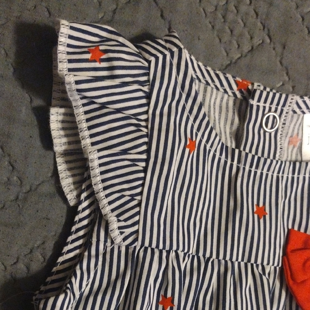 Striped Baby Dress with Red Bow And Bummies - Picture 5 of 9